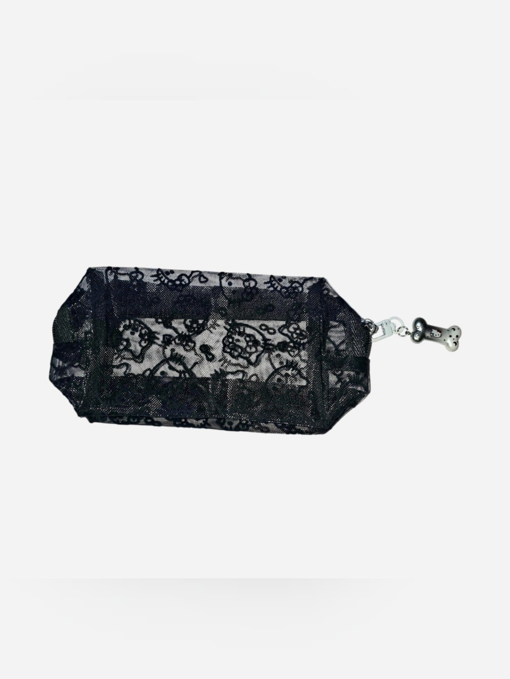 Hello Kitty Black Mesh Makeup/ Cosmetic Bag with Hello Kitty Charm NEW
